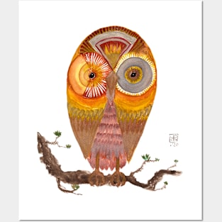 Cute Golden owl watercolor illustration Posters and Art